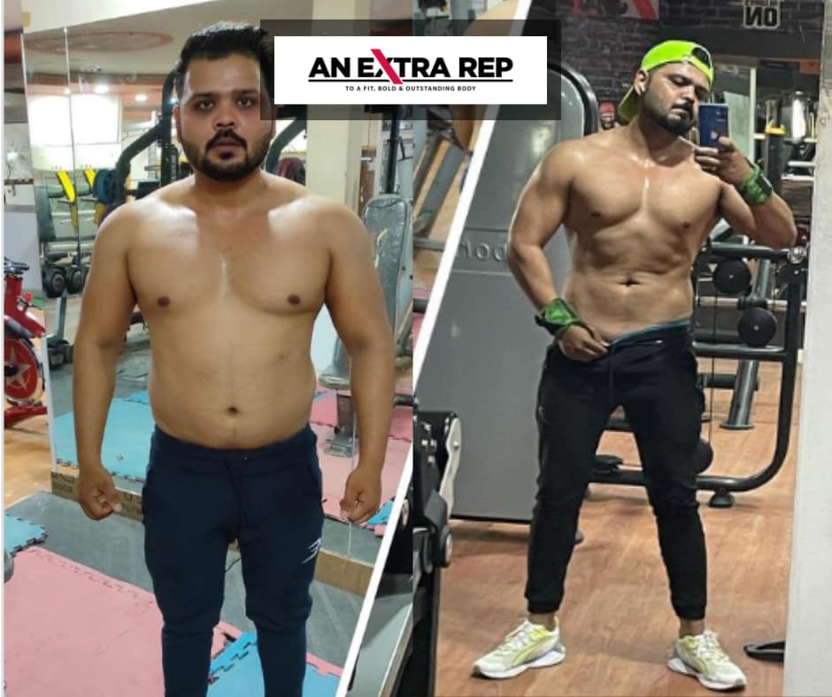Rohit is an official in Indian Railways. Rohit has always been a hard worker and big time fitness freak. Before coming to us he was already following diets and working and putting in a lot of effort in the gym. But the results were not what he wanted. We put him on the AnExtraRep Body Transformation Program and he got to see his abs for the first time in life.